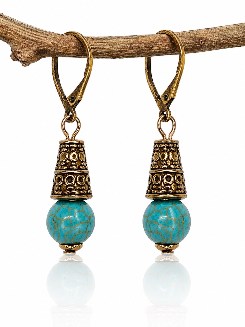 Turquoise Boho Dangle Earrings Southwestern Bronze Earthy Style
